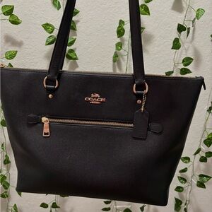 Coach Black Leather Tote with Metallic Accents